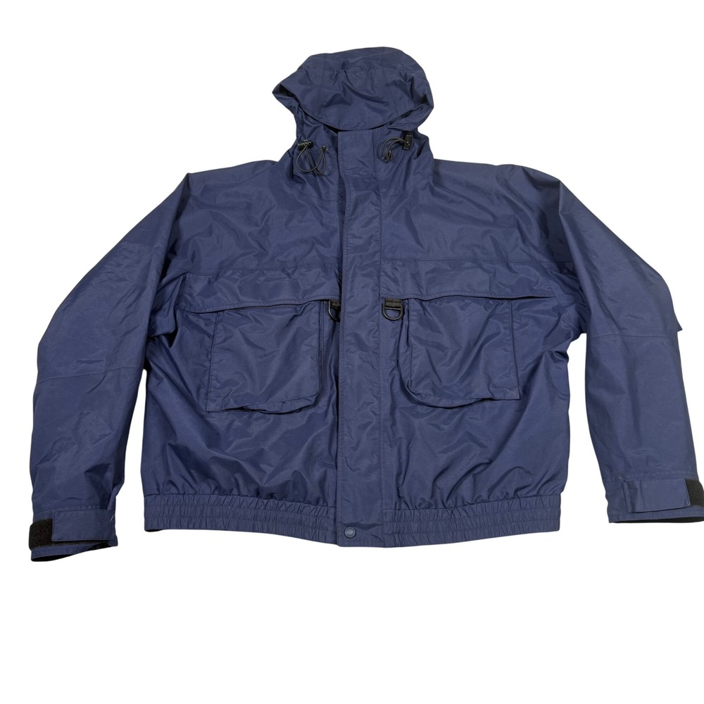 Cabelas Gore-Tex Rain Jacket Mens 2XL XXL Navy Hooded Waterproof Windbreaker